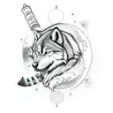 miyamoto musashi samurai with wolf and moon tattoo design idea