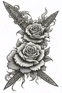 Rose and sword clouds with lightning bolts tattoo design idea