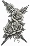 Rose and sword clouds with lightning bolts tattoo design idea