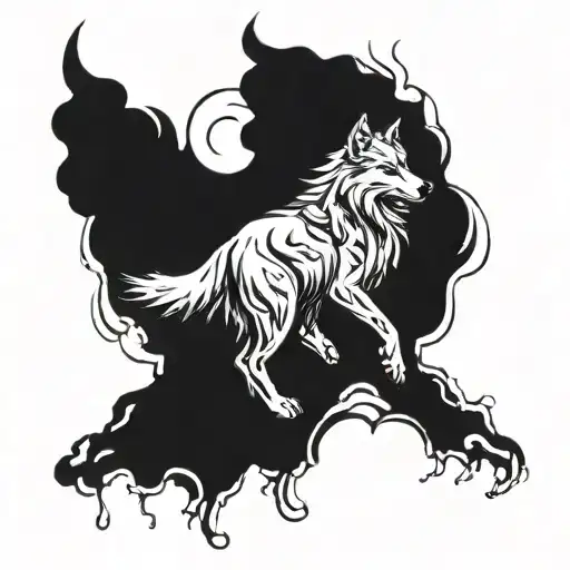 wolf walking up to heaven vs hell tattoo design idea