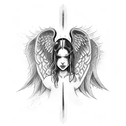 A fierce angel engaged in a battle with a demon tattoo design idea