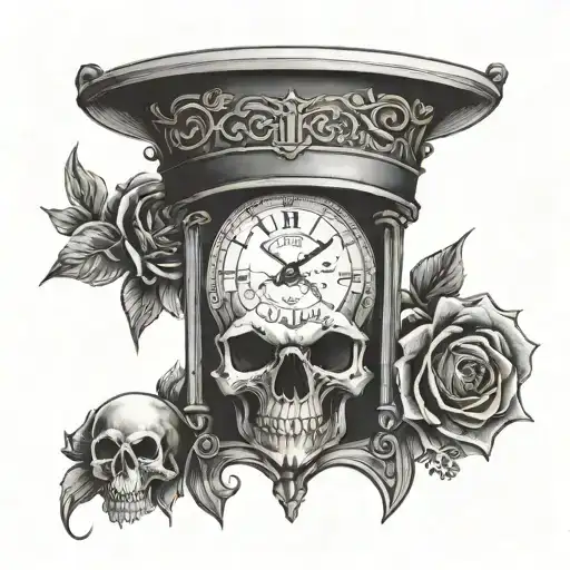 design a tattoo with a skull and an hourglass next to it. with a script saying "Memento Mori" above it. and another scri tattoo design idea