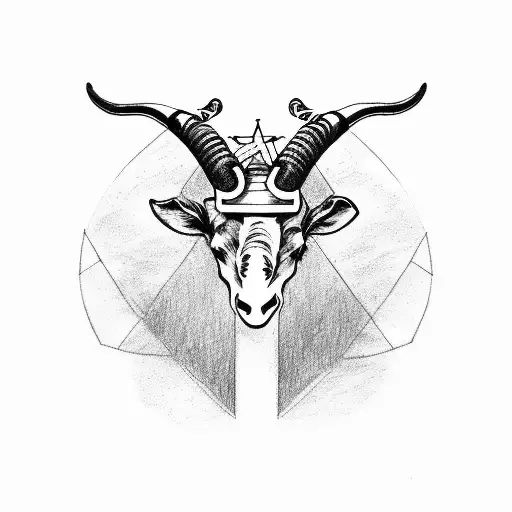 black and white sketch drawing of an old dive suit but instead of the helmet it has a satanic goat head with long horns  tattoo design idea