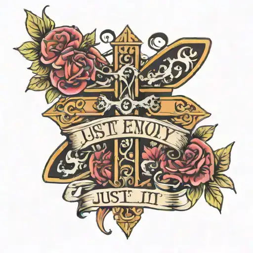 cross the the words "just enjoy it above" it  tattoo design idea