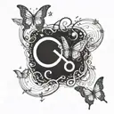 An infinity symbol made of intertwined stars and moons, with a delicate feather and butterfly in the design tattoo design idea