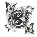 An infinity symbol made of intertwined stars and moons, with a delicate feather and butterfly in the design tattoo design idea