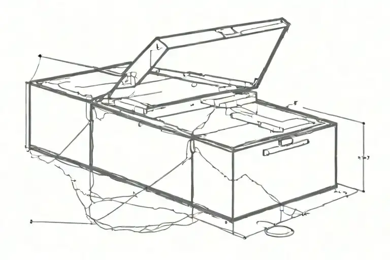 minimalist tattoo designed in a continuous single-line, a warehouse box with rounded corners, resting on a pallet tattoo design idea