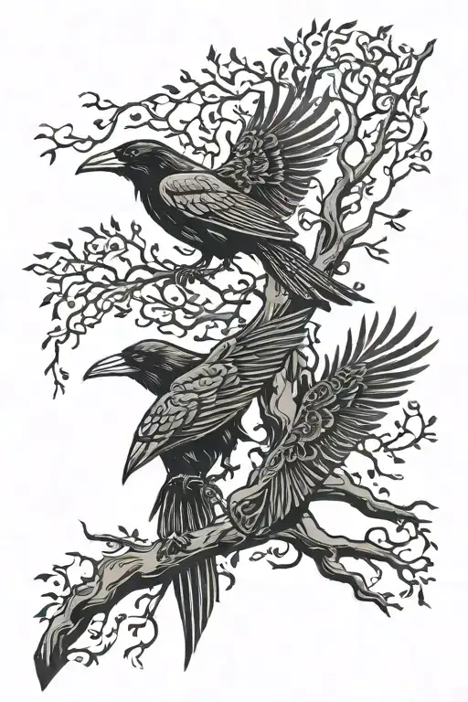 Ravens and Trees tribal inspired design tattoo design idea