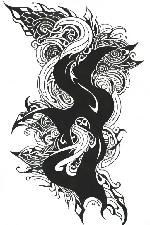 BlackOut Tribal line art style tattoo design idea
