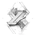 abstract line drawing representing the letter R and N tattoo design idea