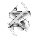 abstract line drawing representing the letter R and N tattoo design idea