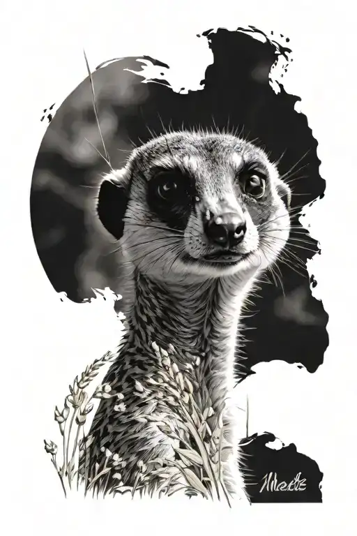 meerkat looking through wildflowers and grass tattoo design idea