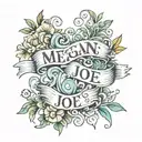 Megan and Joe's Wedding written on a banner tattoo design idea
