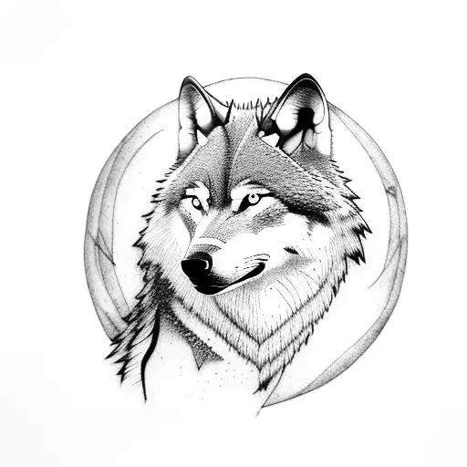 a wolf on top of a stone surrounded by forest howling at the moon tattoo design idea