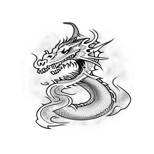 A dragon breathing fire while smoking a joint tattoo design idea