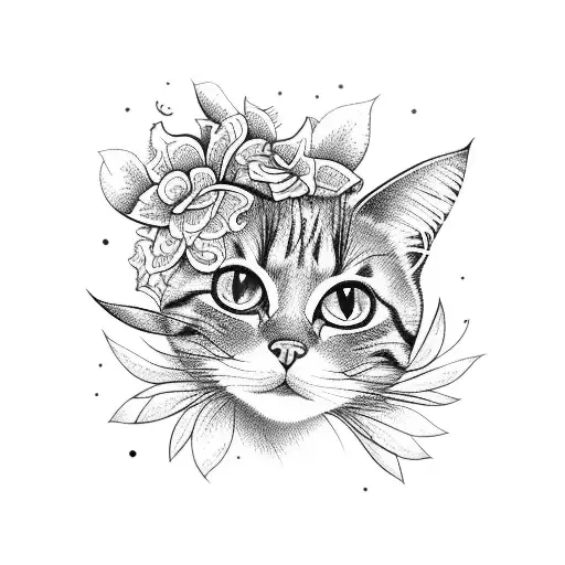 2 cats with flower tattoo design idea