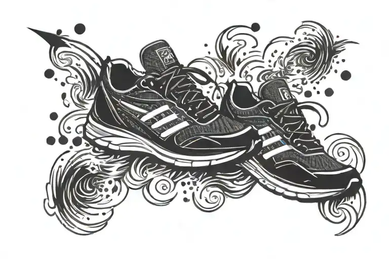 running shoe fireworks emanating tattoo design idea