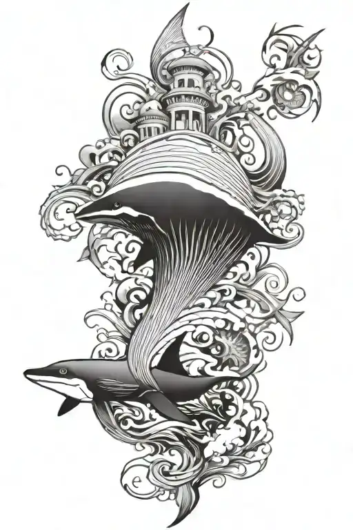 ocean theme leg sleeve tattoo design idea