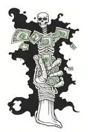 skeleton hand holding money tattoo design idea