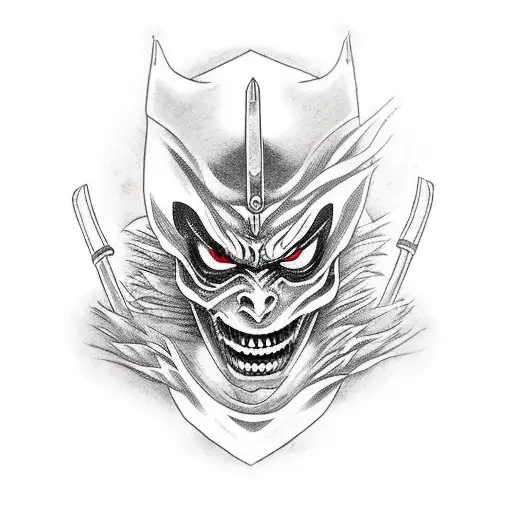three cross manga a samurai a shinigami mask tattoo design idea