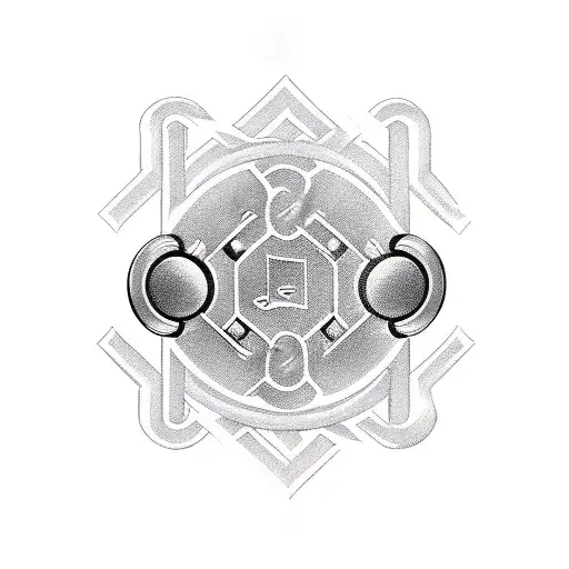 A dumbbell with musical symbols as weights tattoo design idea