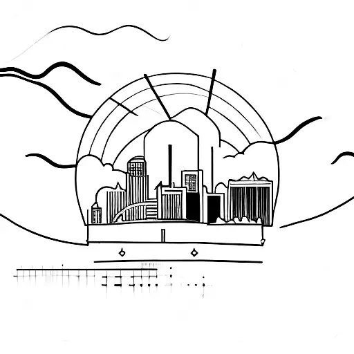 A Miami skyline with soundwaves forming the buildings tattoo design idea