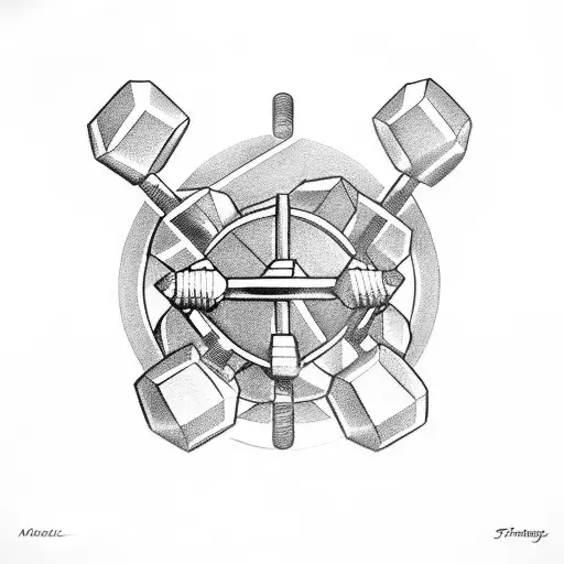 A dumbbell with musical symbols as weights tattoo design idea