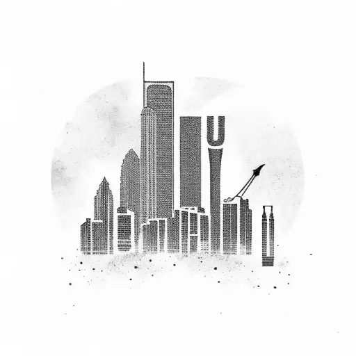 Miami skyline with silhouettes of girls dancing in a strip club tattoo design idea