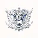 Marcus Aurelius with wings doing zyzz pose tattoo design idea