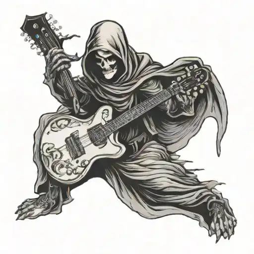 grim reaper playing guitar tattoo design idea