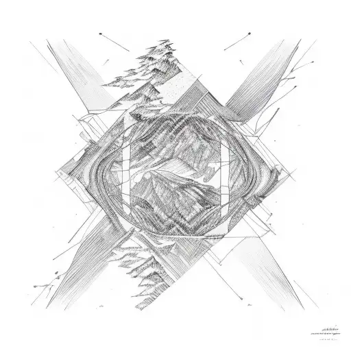 An abstract representation of a hiking trail merging into a mathematical formula tattoo design idea