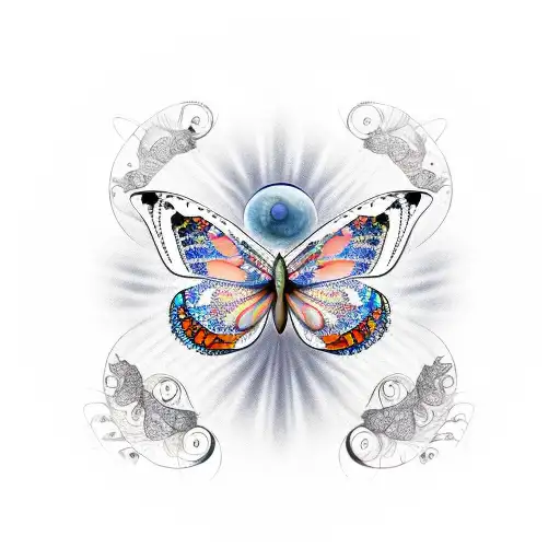 An intricate design of a butterfly undergoing metamorphosis with phases of the moon incorporated tattoo design idea