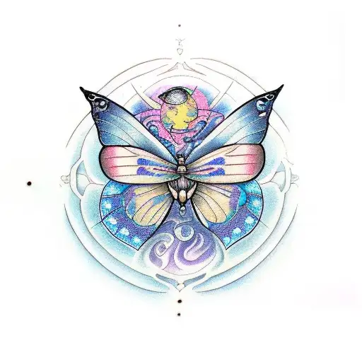 An intricate design of a butterfly undergoing metamorphosis with phases of the moon incorporated tattoo design idea