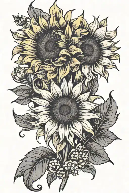 sunflower with lyrics "find someone who grows flowers in the darkest parts of you" tattoo design idea