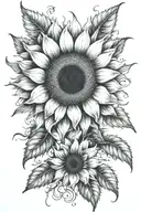 sunflower with "find someone who grows flowers in the darkest parts of you" tattoo design idea