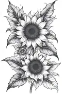 sunflower with "find someone who grows flowers in the darkest parts of you" tattoo design idea