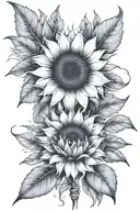 sunflower with "find someone who grows flowers in the darkest parts of you" tattoo design idea