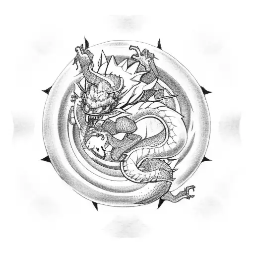 Dragon Ball Shenron surrounded by celestial elements tattoo design idea