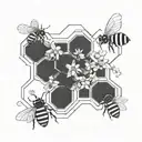 A geometric honeycomb pattern with delicate flowers and buzzing bees tattoo design idea