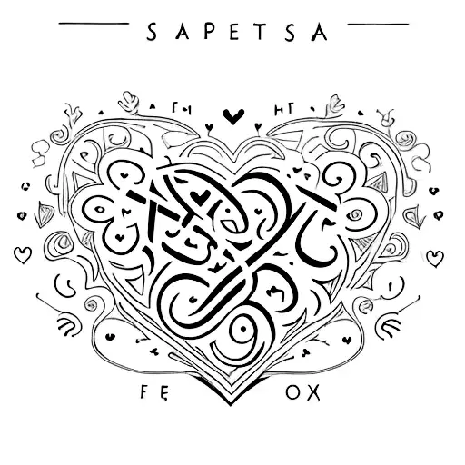 A simple design of two hands holding a heart with the names Matin and Fati written inside tattoo design idea