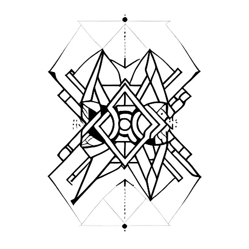 A geometric guitar design with digital pixel art accents tattoo design idea