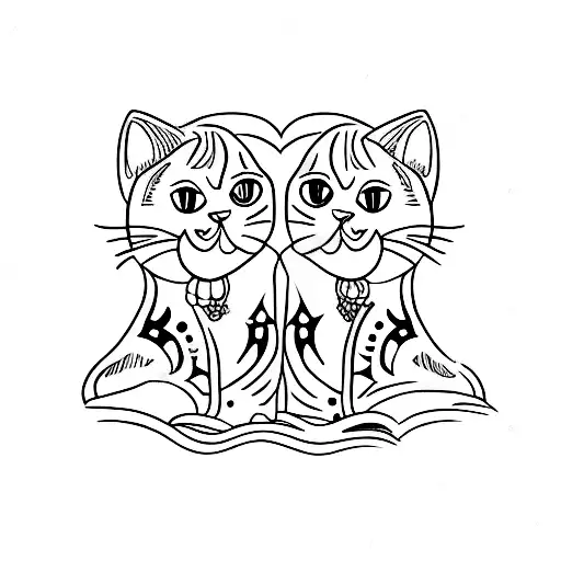 outline of two cats tattoo design idea
