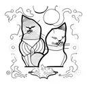 minimalist single line outline of two cats tattoo design idea