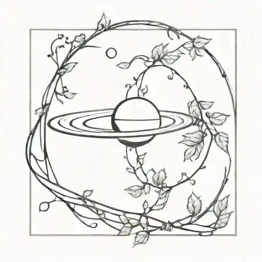 Saturn wrapped in ivy vines tattoo design idea