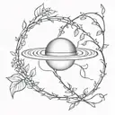 Saturn wrapped in ivy vines tattoo design idea