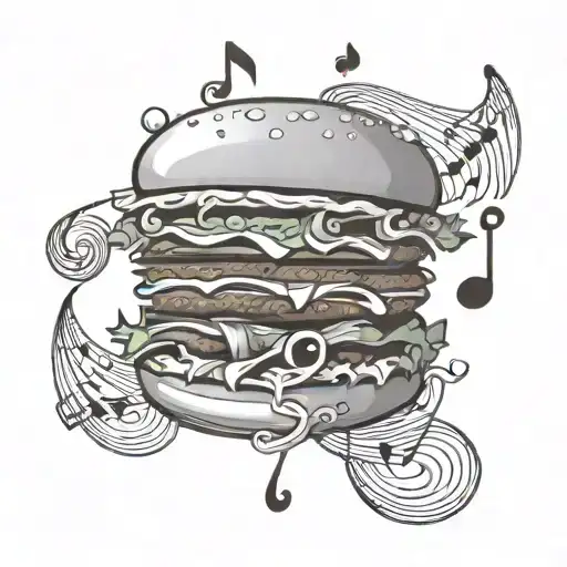 Hamburger with gaming symbols, music note, halters, and an hourglass  tattoo design idea