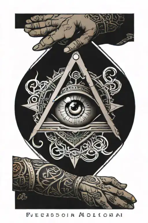 whole arm illuminate eye and freemason symbol tattoo design idea