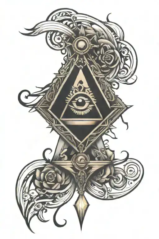 whole arm illuminate eye and freemason symbol tattoo design idea