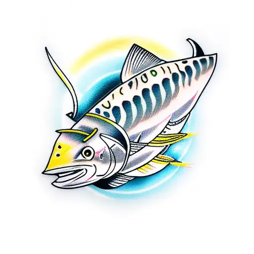 mackerel with halo tattoo design idea