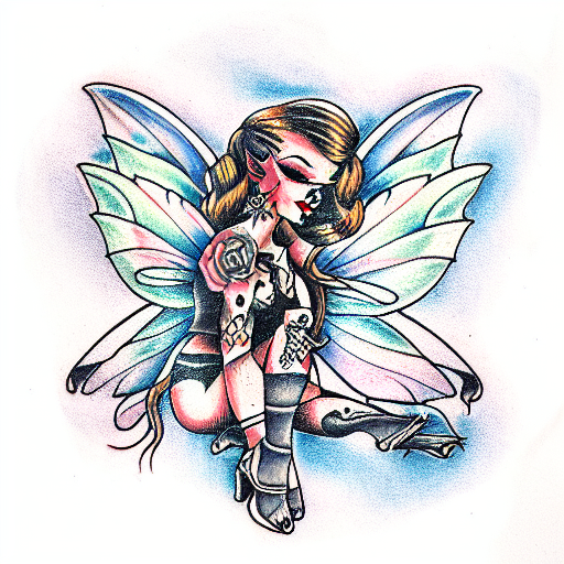 Fairy Sitting on Pile of Skulls tattoo design idea